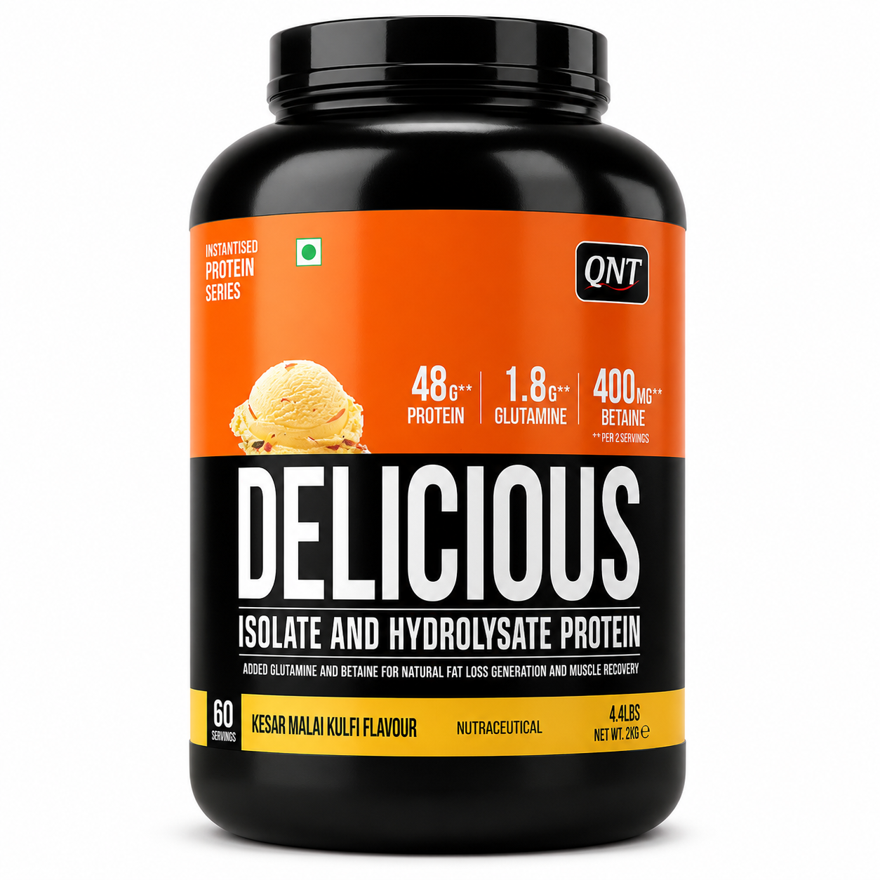 QNT Delicious Whey Protein – Isolate & Hydrolysate Blend (Kesar Malai Kulfi, 2 kg)