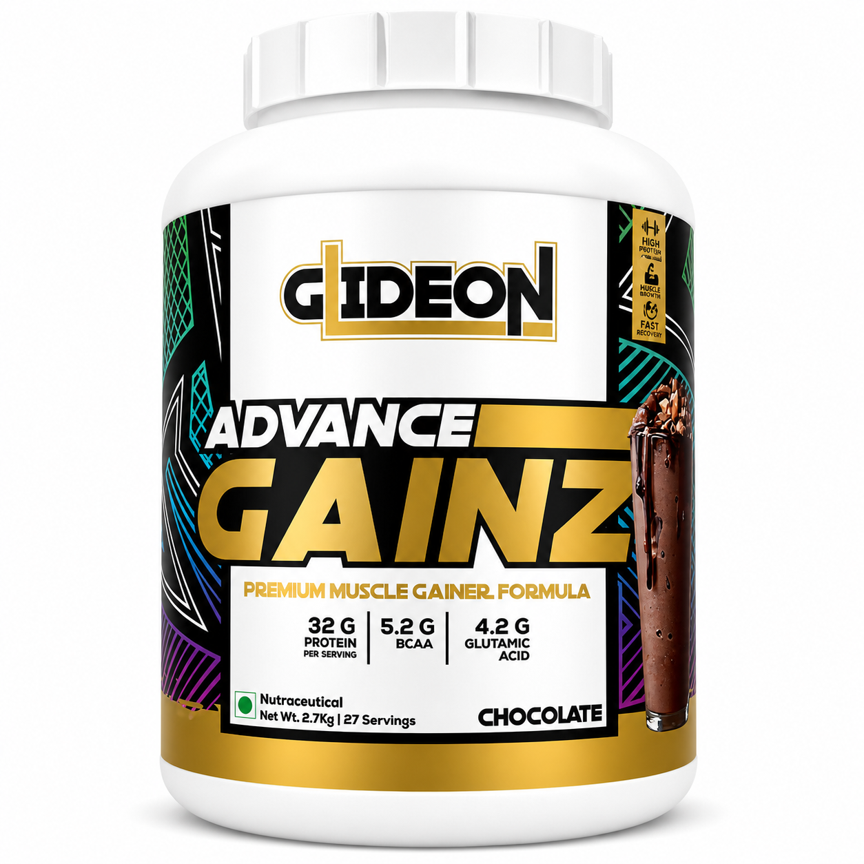 Gideon Advance Gainz Mass Gainer – Premium Muscle Gainer Formula (Chocolate, 2.7 kg)